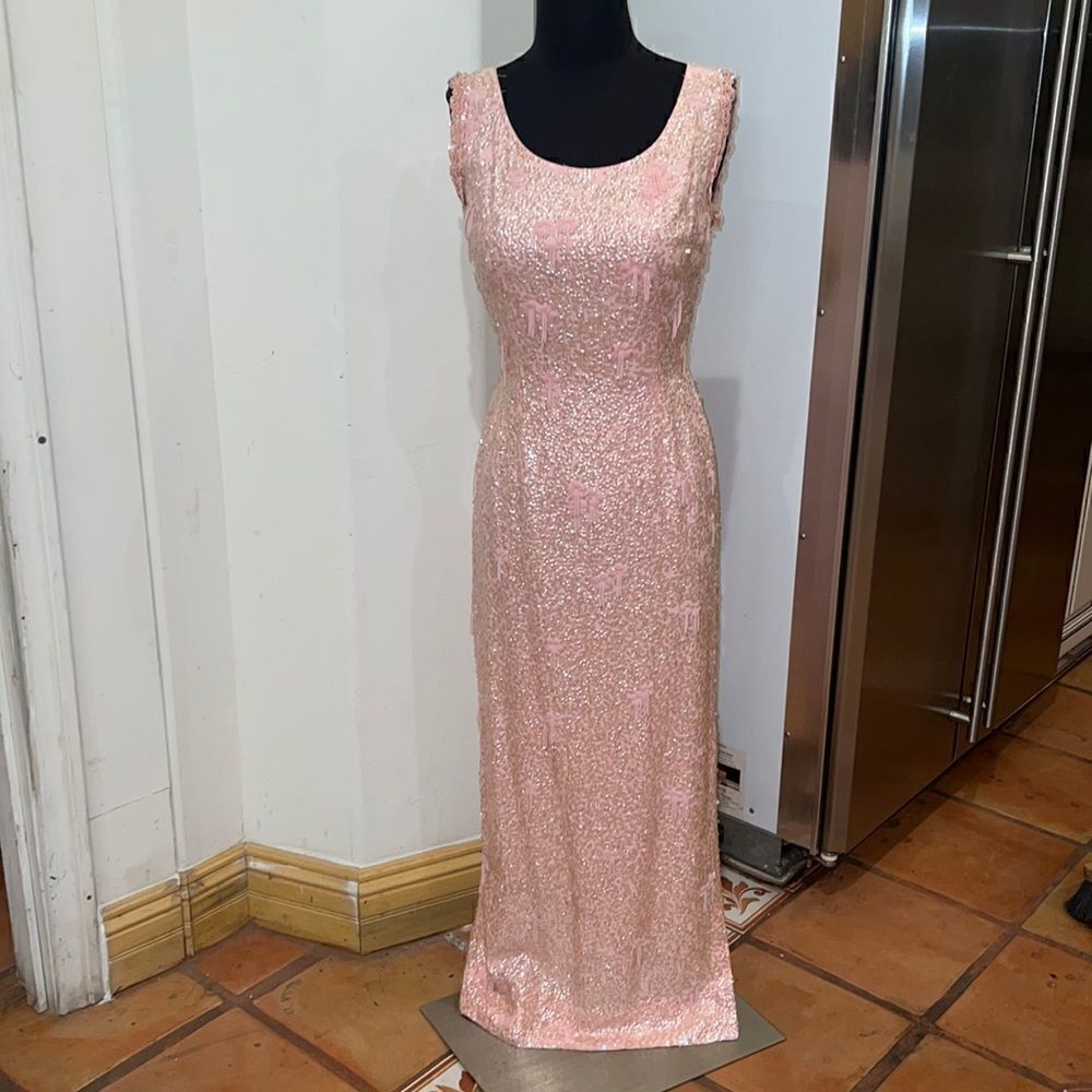 Vintage baby pink beaded dress womens size 2/4